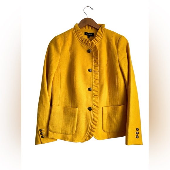 Talbots Yellow Wool Blazer Jacket Ruffle Career Vibrant Preppy Retro Modest 10 - Picture 3 of 12